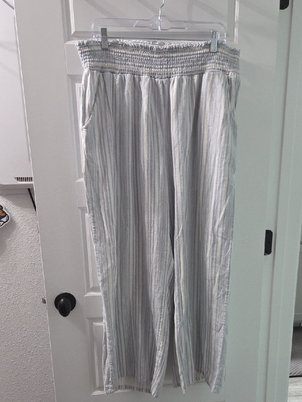 BeBop Light Bliue And Gray Striped Smocked Waist Pants